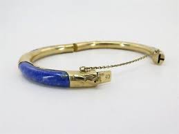 Vintage Chinese Lapis Lazuli and 14K Yellow Gold Bangle Bracelet | eBay