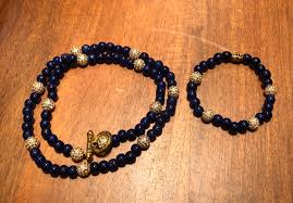 Blue and Gold Crystal Bead Necklace and Bracelet. - Etsy