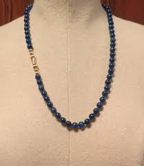 Stunning 14ct Yellow Gold & 8.1mm Lapis Bead Necklace Length 62cm 53.5g | eBay Australia