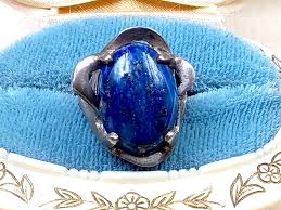 Sterling modernist Artisan Ring w. Prong Set Cabochon Lapis ...