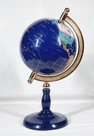 6" INLAID STONE BLUE LAPIS GLOBE ON 12" TALL RESIN & BRASS ...