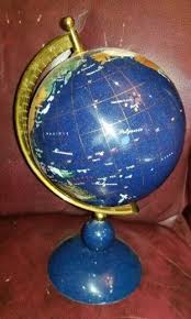 MODERN BLUE LAPIS GEMSTONE INLAID 6 inch Diameter WORLD DESK ...