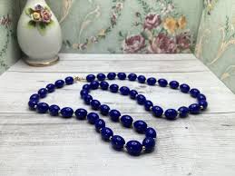 Vintage Old Costume Jewelry Dark Blue Beads Gold Tone Long Necklace - Etsy Israel