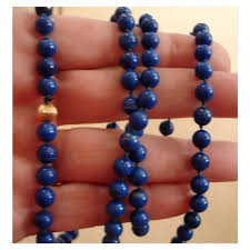 Vintage Lapis Necklace - 1940s Lapis Lazuli Bead Necklace - 14K Yellow. For Sale at Ruby Lane