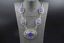 Vintage Uzbek Traditional Silver Necklace, Blue Lapis Lazuli ...