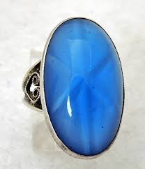 STAR BURST VINTAGE Sterling Silver 0.925 Estate BLUE GLASS ...