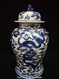 15.7" Kangxi Blue White Porcelain Fengshui Dragon Beast Pattern Crock Pot Jar | eBay