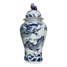 Vintage Lg Chinoiserie Blue & White Porcelain Ginger Jar Dragon & Phoenix 37" H | Chairish