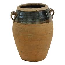 Mid-Century Vintage Brown Ceramic Two-Tone Dripped Glaze Porcelain Jar With Handles | Chairish