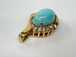 14 Karat Turquoise Diamond Pendant For Sale at 1stDibs