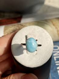 Dominican National Gemstone Sea Stone 925 Silver Ring - Shop polkadotsandmoonbeams General Rings - Pinkoi