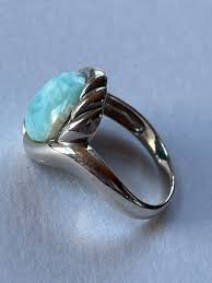 Pretty Round Blue Larimar Stone in Etched 925 Marked Silver Frame Band Ring Size | eBay