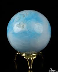 2.0" Blue Aragonite Hand Carved Crystal Ball/Sphere, Crystal Healing - Rikoo Gems and Crystals