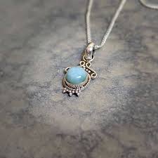 Small silver larimar pendant LOVE - A handcrafted creation