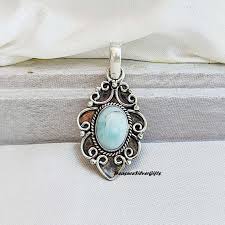 Natural Larimar 925 Sterling Silver Pendant - Handmade Boho Jewelry - Etsy New Zealand