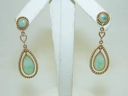 14k Yellow Gold Natural Green Jade Earring | eBay