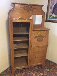 Antique Oak Secretary Drop Down Desk Glass Bookcase ...