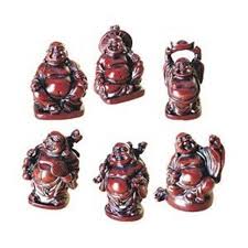 Set of 6 Lucky Laughing Buddha Statue Rosewood Color - Japan Bargain Inc