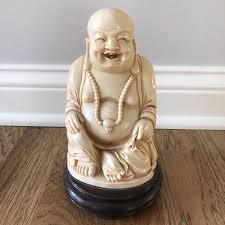 Vintage Laughing Buddha Resin Figurine Statue Cream Colored ...
