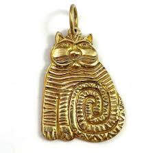 Vintage Cat Charm Pendant Etched Brass Jewelry Sitting Kitty Stripped Charm Gift | eBay