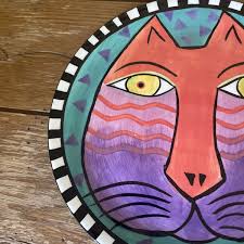 Vintage Laurel Burch Ceramic 8" Red Purple Cat Plate 1998 by ...