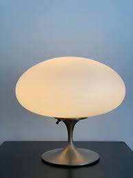 Mid Century Nickel and Frosted Glass Laurel Mushroom Lamp ...