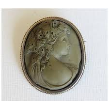 Antique Lava Cameo brooch/ pendant, silver 800,19th century. For Sale at Ruby Lane