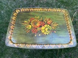 Set of 4 Vintage MCM TV Trays – Yellow Floral, Metal, Wear ...