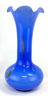 Vintage Murano Glass Vase Blue Ruffled Edge Handblown | eBay