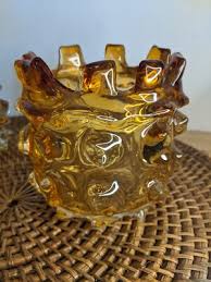 Pair of Vintage Brutalist Amber Art Glass "Thorn" Bowl | eBay