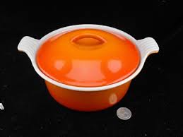 LE CREUSET ENAMELED VOLCANIC ORANGE #18 DUTCH OVEN FRANCE 2 ...