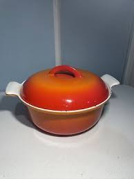 Vintage Descoware Cast Enamel Dutch Oven Orange Flame ...