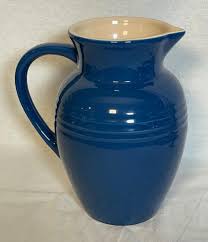 Le Creuset Water Beverage Pitcher Heritage Blue Stoneware 2 Quarts France | eBay