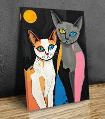 Cats Abstract Art, Modern Artwork, Mix Media Art, Cat ...