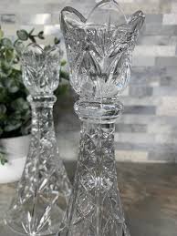 Deplomb Lead Crystal 8" Tall Pair of Candleholders Tulip ...