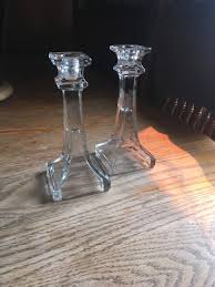 Set of 2 Clear Glass Candlestick Candle Holders Square Base ...
