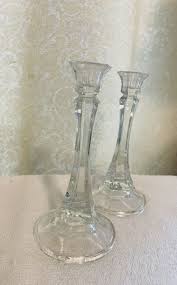 VTG Candlestick Holders Clear Glass Anchor Hocking Footed ...