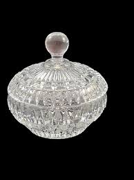 Vintage Clear Pressed Cut Crystal Glass Covered Candy Dish ...
