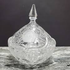Lead Crystal Candy Dish Bowl Frosted Rose Pattern Sawtooth ...