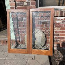 SG 4388 pair antique oak flat glass cabinet doors 18 x 35.75 each | eBay