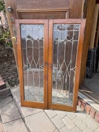 SG 3960 pair antique cabinet doors leaded glass 32 x 47.75 | eBay