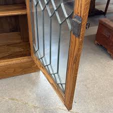 Oak Bookcase with Leaded Glass Doors — Aurora Mills