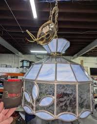 Vintage Tiffany Style Hanging Glass Lamp Light Fixture, Blue ...