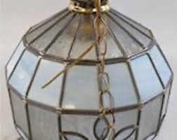 1970s Blue Tiffany Style Leaded Stain Glass Chandelier ...