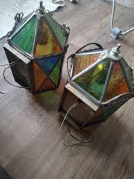 Antique leaded stained glass wall lights, Feldman Company | eBay