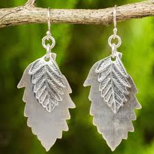 Double 925 Sterling Silver Leaves Artisan Crafted Earrings - Leaf Shadows | NOVICA