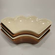 California Pottery Scalloped Chip And Dip Dishes L69 Yellow & Brown Vintage | eBay