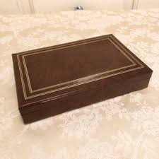 Brown Vinyl Cuff Storage Mens Traveling Box Golden Trim and ...