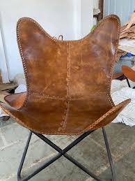 Dark Brown Leather Butterfly Chair: Folding Iron Frame ...