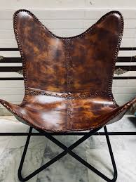 Handmade Antique Brown Leather Butterfly Chair: Living Room ...